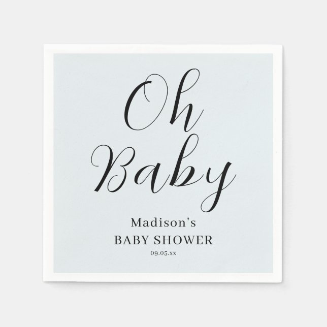 Serviette En Papier Blue Script Oh Baby shower Napkins (Devant)