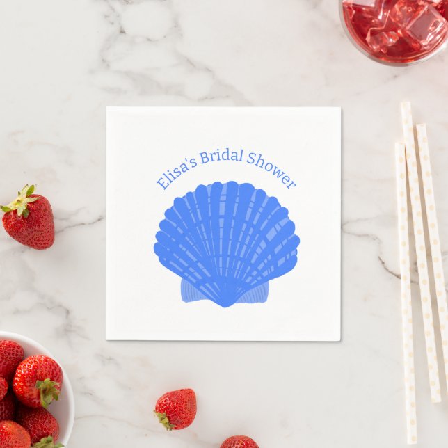 Serviette En Papier Blue Seashells Fête de douche nuptiale PERSONNALIS (En situation)