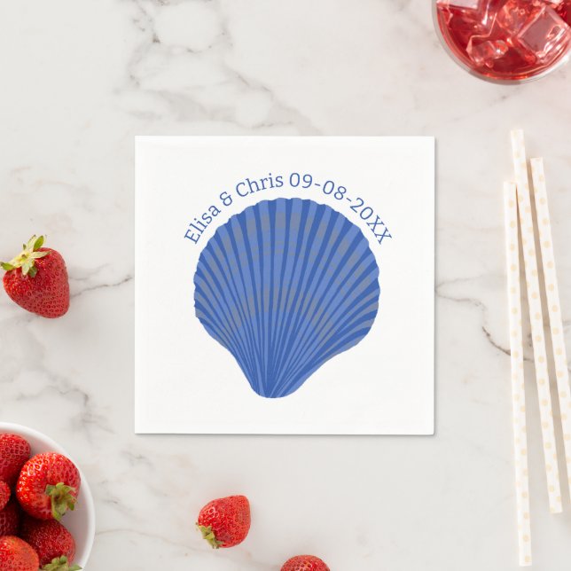Serviette En Papier Blue Seashells Fiançailles de mariage PERSONNALISÉ (En situation)