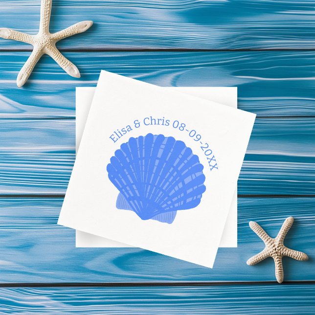 Serviette En Papier Blue Seashells Fiançailles de mariage PERSONNALISÉ (Blue Seashells CUSTOM Wedding Engagement Napkins
)