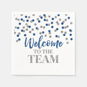 Serviette En Papier Blue Silver Confetti Bienvenue à l'équipe Napkin