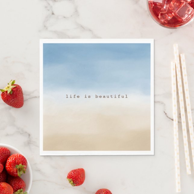 Serviette En Papier Blue Sky Beige Sand Ombre Aquarelle personnalisée (En situation)