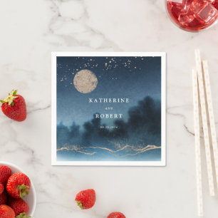 Serviette En Papier Blue Sky Watercolor Paysage Mariage Monogramme