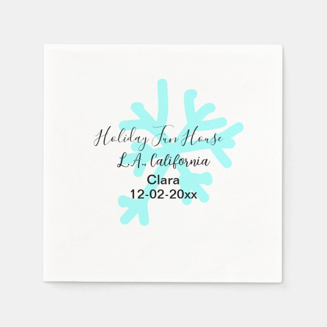 Serviette En Papier Blue snowflakes holiday camping house place date (Devant)