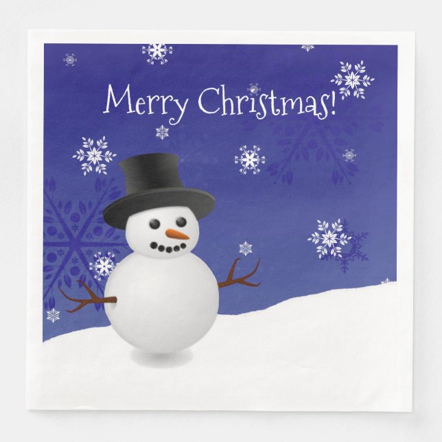 Serviette En Papier Blue Snowman paysage hiver Papier de Noël Napkin (Devant)