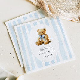 Serviette En Papier Blue Stripes Bear Baby Shower Welcome Sign