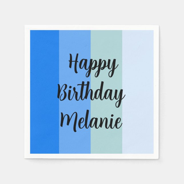 Serviette En Papier Blue Stripes Joyeux Anniversaire (Devant)