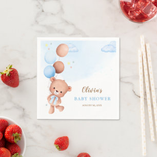 Serviette En Papier Blue Teddy Bear Balloons Boy Baby shower