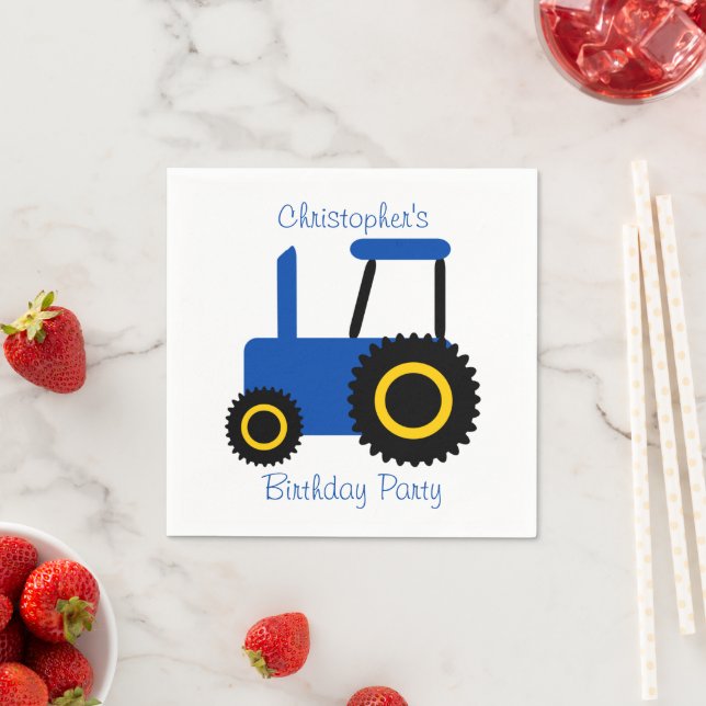 Serviette En Papier Blue Tractor Design Personnalisé Anniversaire Fête (En situation)