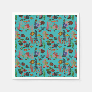 Serviette En Papier Blue Tropical Ocean Vie marine Paradise Aquarelle
