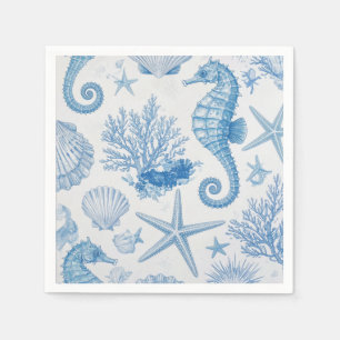 Serviette En Papier Blue Turquoise Seahorse Shell Starfish Ocean Motif