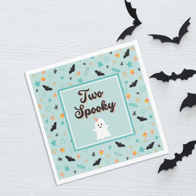 Serviette En Papier Blue Two Éffrayant Cute Ghost Halloween Anniversai (Créateur téléchargé)