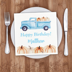Serviette En Papier Blue Vintage camion Citrouille garçon fête d'anniv