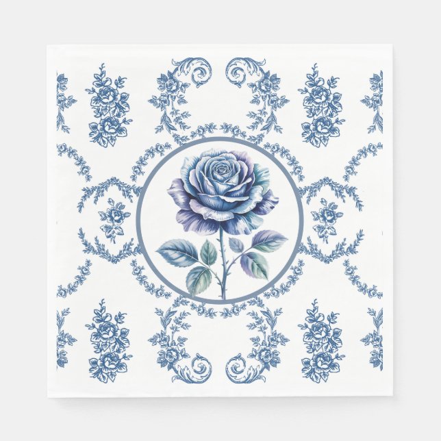 Serviette En Papier Blue Vintage Rose (Devant)