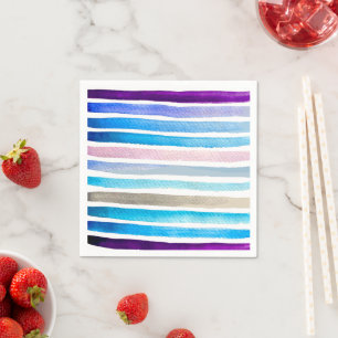 Serviette En Papier Blue watercolor stripes painted