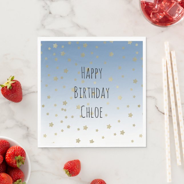 Serviette En Papier Blue White Gold Stars Anniversaire (En situation)