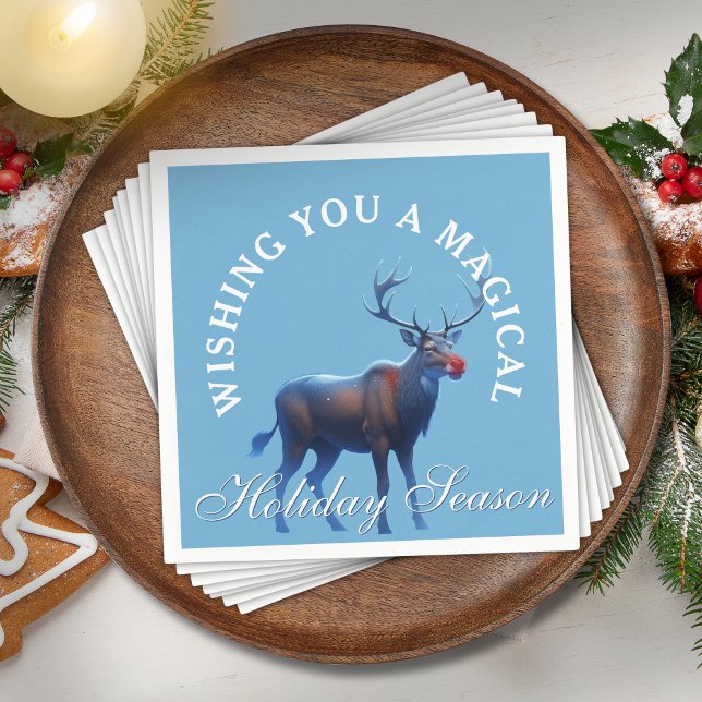Serviette En Papier Blue White Reindeer Wonderland Holiday Party (Créateur téléchargé)