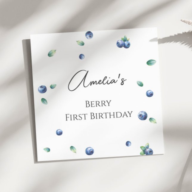 Serviette En Papier Blueberry Anniversaire Fête Berry Sweet Aquarelle (Créateur téléchargé)