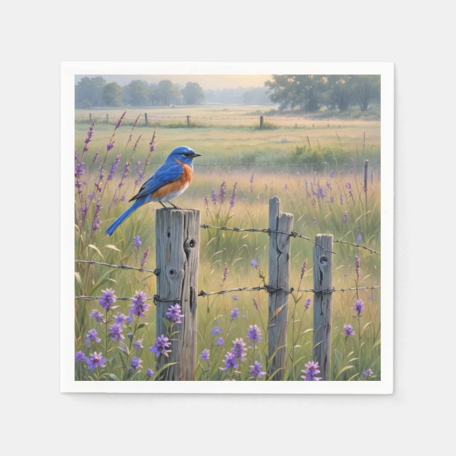 Serviette En Papier Bluebird Sur Un Poste De Clôture (Devant)