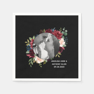Serviette En Papier Blush Bourgogne Photo Floral Mariage moderne