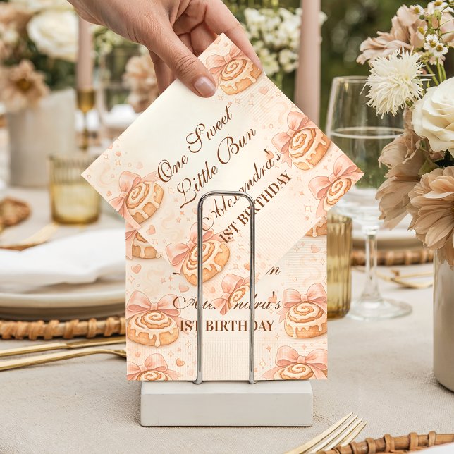 Serviette En Papier Blush Cinnamon Bow Little Bun 1st Birthday (Créateur téléchargé)