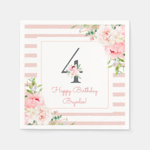 Serviette En Papier Blush Floral Pink Strie 4e fête d'anniversaire