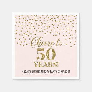 Serviette En Papier Blush Gold Confetti, 50 ans d'anniversaire