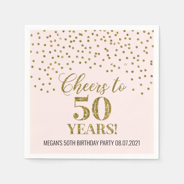 Serviette En Papier Blush Gold Confetti encourage à 50 ans anniversair (Devant)