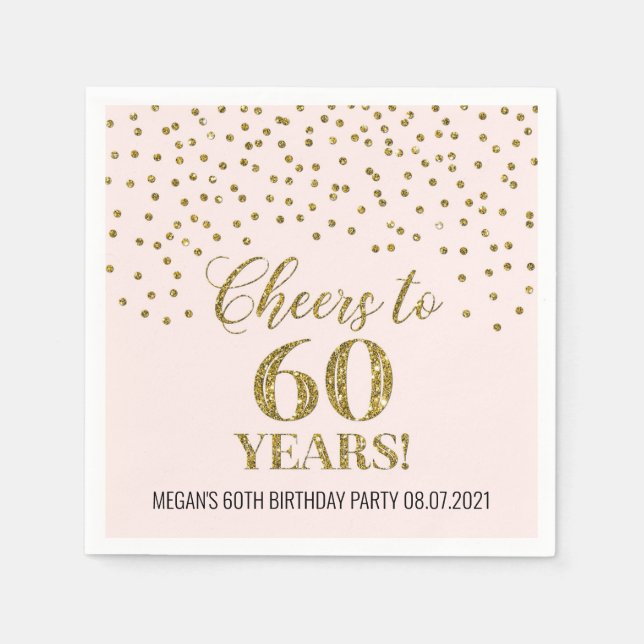 Serviette En Papier Blush Gold Confetti encourage à 60 ans anniversair (Devant)
