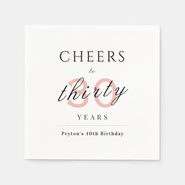 Serviette En Papier Blush moderne classe applaudissent à 30 ans (Devant)