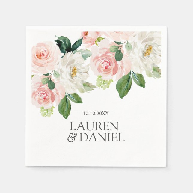 Serviette En Papier Blush moderne | monogramme de mariage rose personn (Devant)
