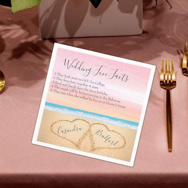 Serviette En Papier Blush Pink Beach Wedding 2 Coeurs Sand Fun Faits (Créateur téléchargé)