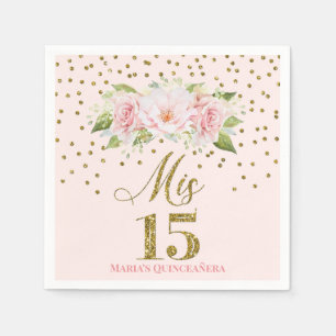 Serviette En Papier Blush Pink Gold Confetti Quinceañera Anniversaire