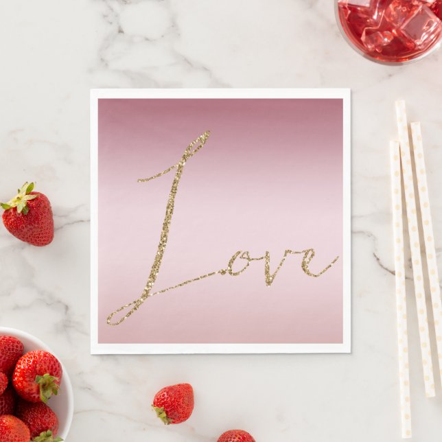 Serviette En Papier Blush Pink Ombre Parties scintillant Gold Love (En situation)