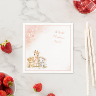 Serviette En Papier Blush Pink Safari Lion Elephant Giraffe Kids 