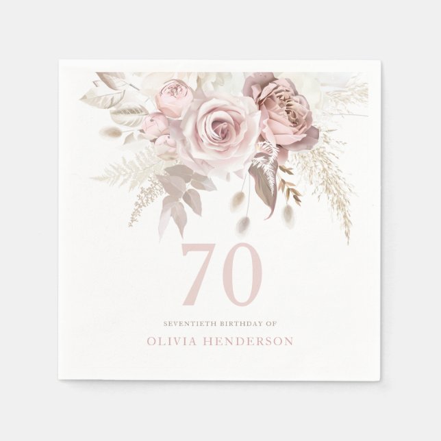 Serviette En Papier Blush Rose Flowers 70e anniversaire fête (Devant)