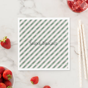 Serviette En Papier Blush Rose Vert Pailleté Rayures Noël