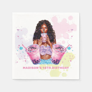 Serviette En Papier Boba Bubble Tea Anniversaire Africain Américain