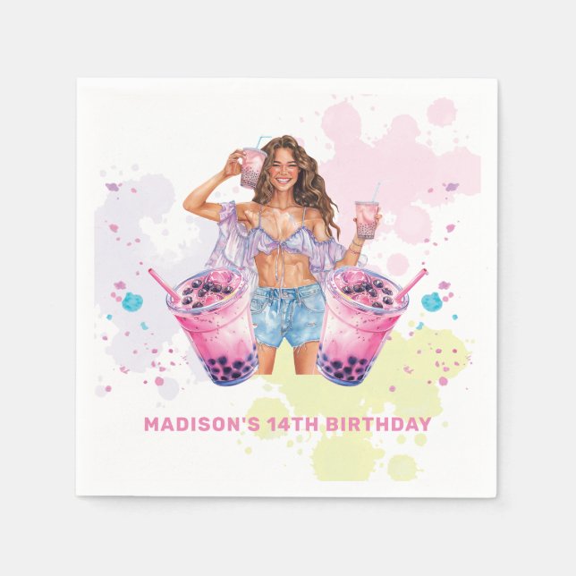 Serviette En Papier Boba Bubble Tea Anniversaire Personnalisé (Devant)