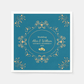 Serviette En Papier Boda en Azul y Dorado