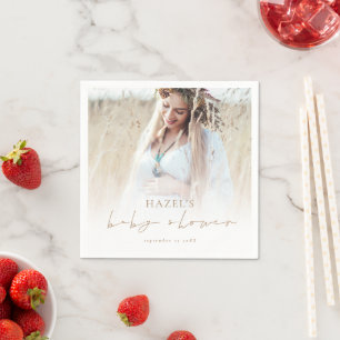 Serviette En Papier Bohême Photo Overlay Baby shower de script en or