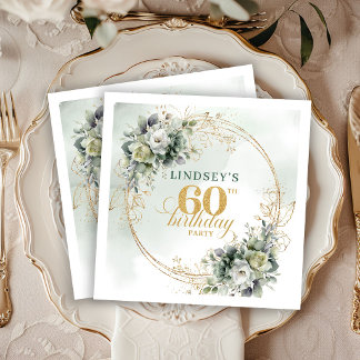 Serviette En Papier Boho 60e Anniversaire Vert Poussiéreux Fête Eucaly