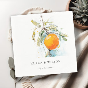 Serviette En Papier Boho Abstrait Sketchy Orange Garden Mariage