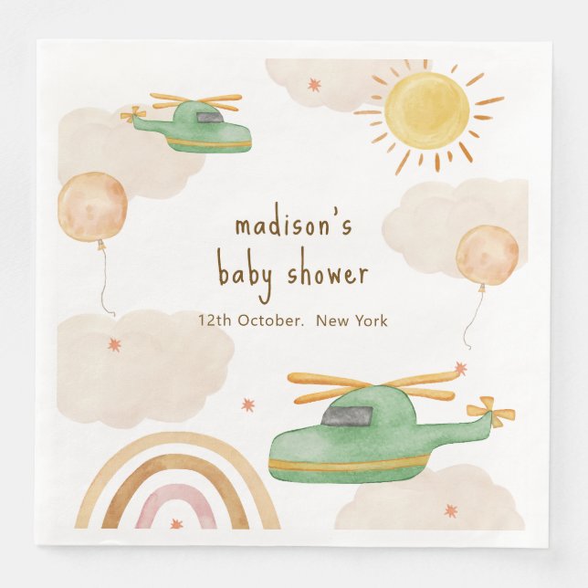Serviette En Papier Boho Adventure Helicopter Airplane Baby Shower (Devant)