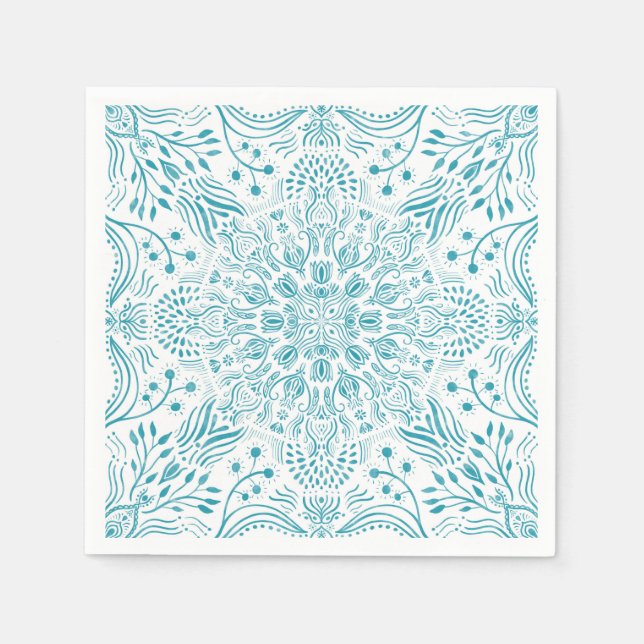 Serviette En Papier Boho Aqua Turquoise serviettes en tuiles marocaine (Devant)