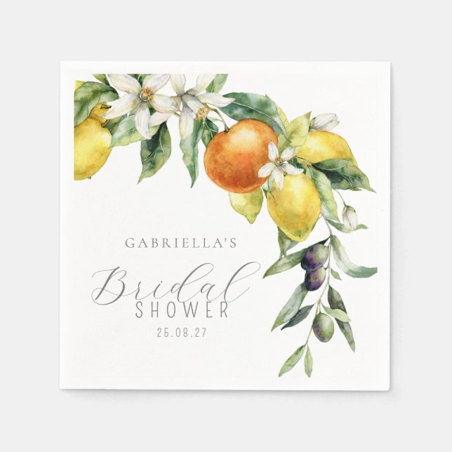 Serviette En Papier Boho Aquarelle Citron Orange Fête de Mariage (Devant)