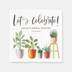 Serviette En Papier Boho Aquarelle Poted Houplant Fête des mariées