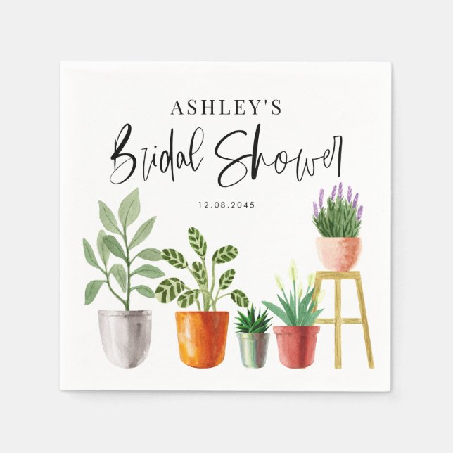 Serviette En Papier Boho Aquarelle Poted Houplant Fête des mariées (Devant)