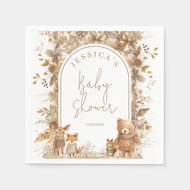 Serviette En Papier Boho Arch Automne Bois Baby shower Animaux (Devant)