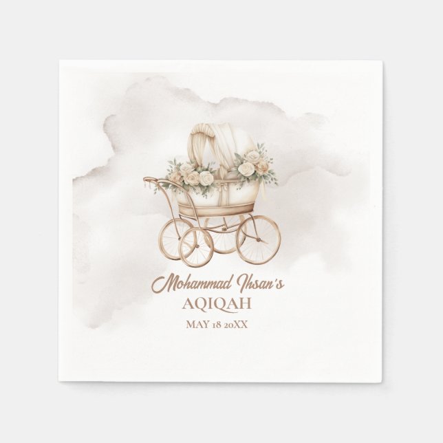 Serviette En Papier Boho Baby Carriage Aqiqah Unisex Musulman Nouveau- (Devant)